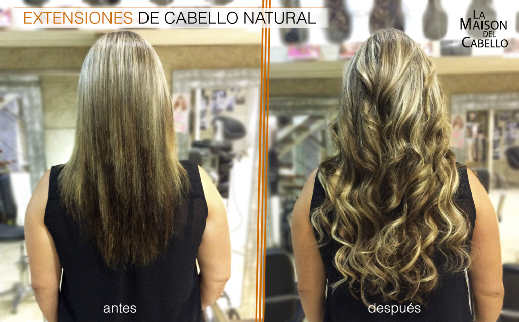 extensiones de cabello natural antes y después