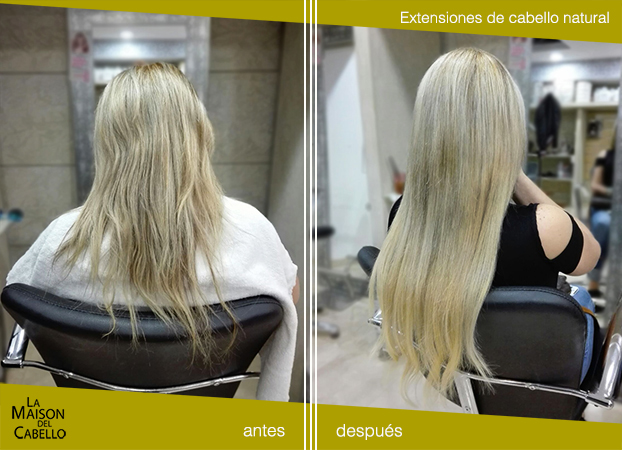 extensiones de cabello natural antes y después