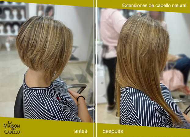 extensiones de cabello natural antes y después