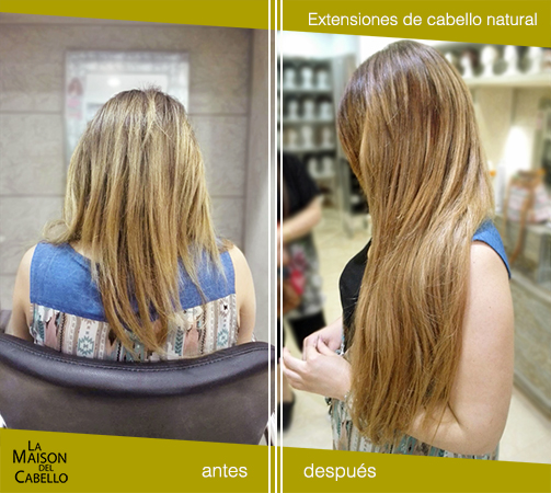 extensiones de cabello natural antes y después