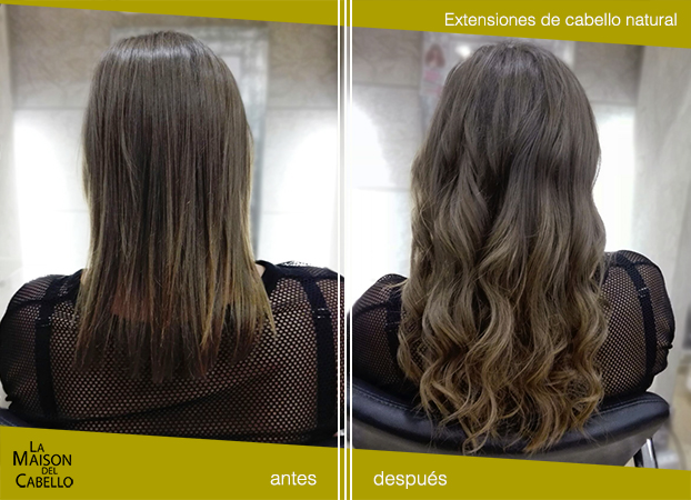 extensiones de cabello natural antes y después