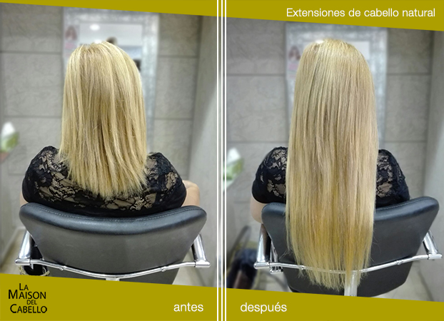 extensiones de cabello natural antes y después